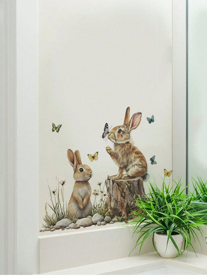 1pc Cartoon Kids Room Wall Sticker, Underwater Turtle, Rabbit And Butterfly On Tree Stump, Dinosaur Stack, Sun Rainbow Cloud, Bathing Crocodile, PVC Self-Adhesive Removable Wall Decal, Suitable For Be