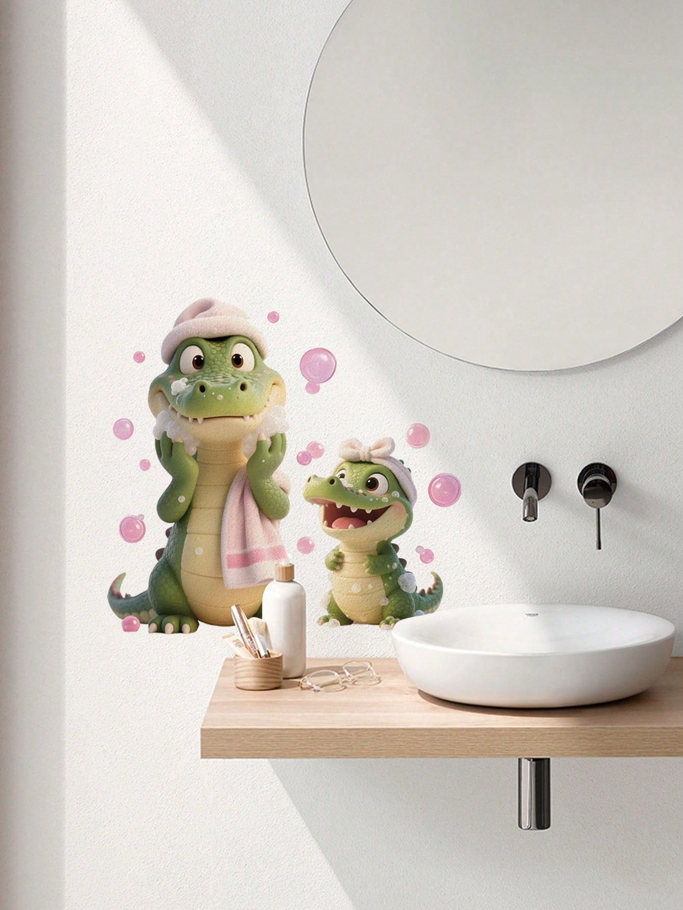 1pc Cartoon Kids Room Wall Sticker, Underwater Turtle, Rabbit And Butterfly On Tree Stump, Dinosaur Stack, Sun Rainbow Cloud, Bathing Crocodile, PVC Self-Adhesive Removable Wall Decal, Suitable For Be