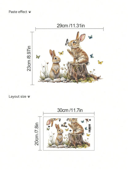 1pc Cartoon Kids Room Wall Sticker, Underwater Turtle, Rabbit And Butterfly On Tree Stump, Dinosaur Stack, Sun Rainbow Cloud, Bathing Crocodile, PVC Self-Adhesive Removable Wall Decal, Suitable For Be