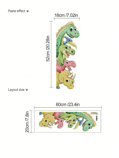 1pc Cartoon Kids Room Wall Sticker, Underwater Turtle, Rabbit And Butterfly On Tree Stump, Dinosaur Stack, Sun Rainbow Cloud, Bathing Crocodile, PVC Self-Adhesive Removable Wall Decal, Suitable For Be