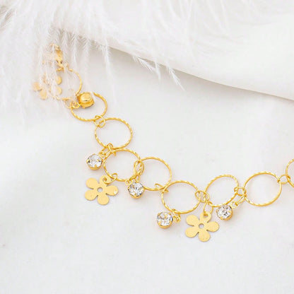 1pc Casual Minimalist 24K Gold Plated Four-Leaf Clover Inlaid Round Buckle Design Anklet, Essential Women's Luxury Gold Accessory For Summer Travel, Beach Vacation And Daily Wear