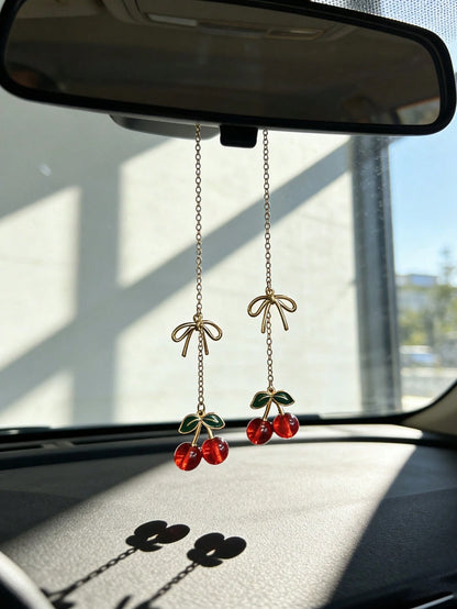 1pc Cherry Knot Car Rearview Mirror Decor, Car Interior Accessory