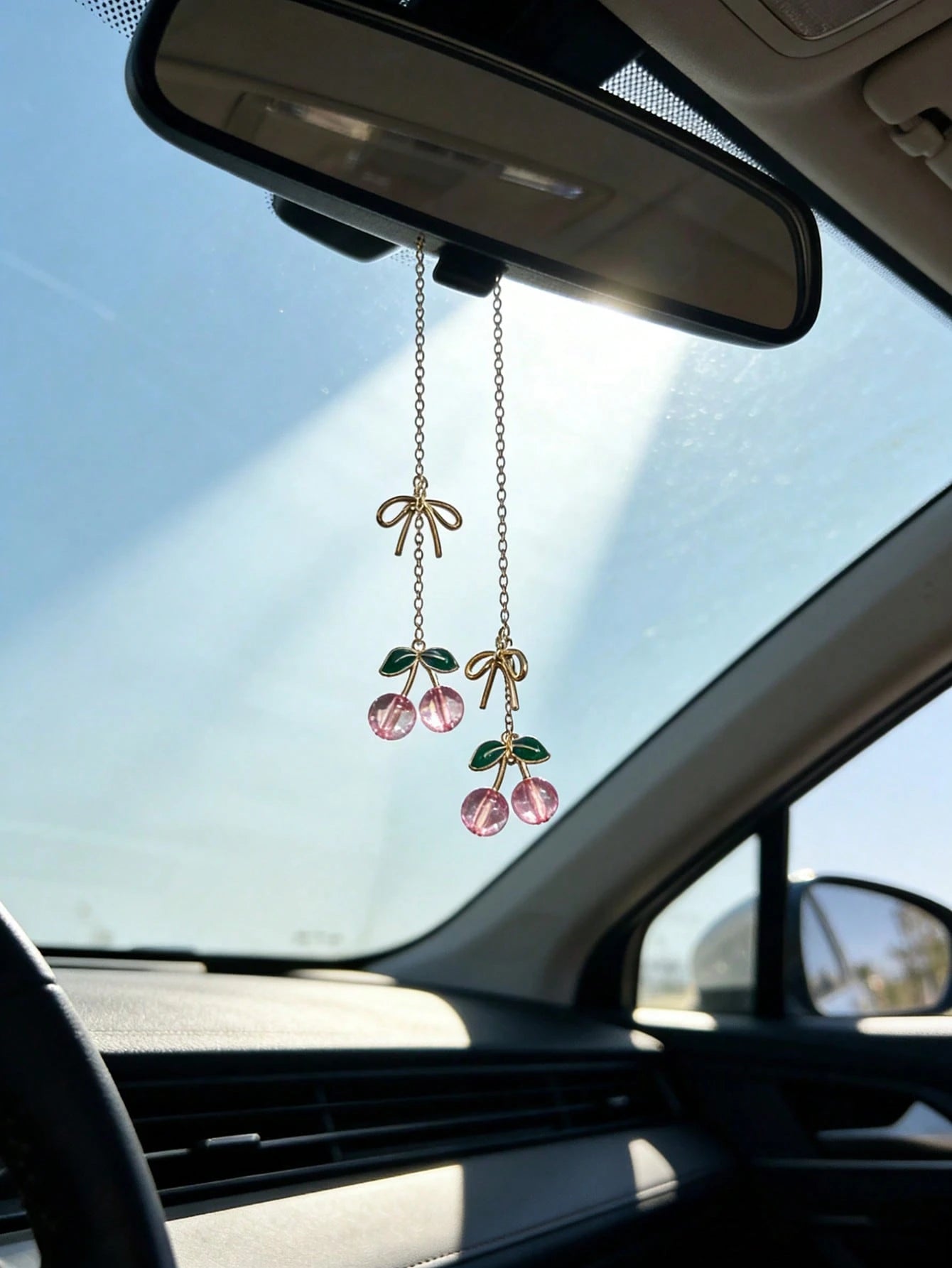 1pc Cherry Knot Car Rearview Mirror Decor, Car Interior Accessory