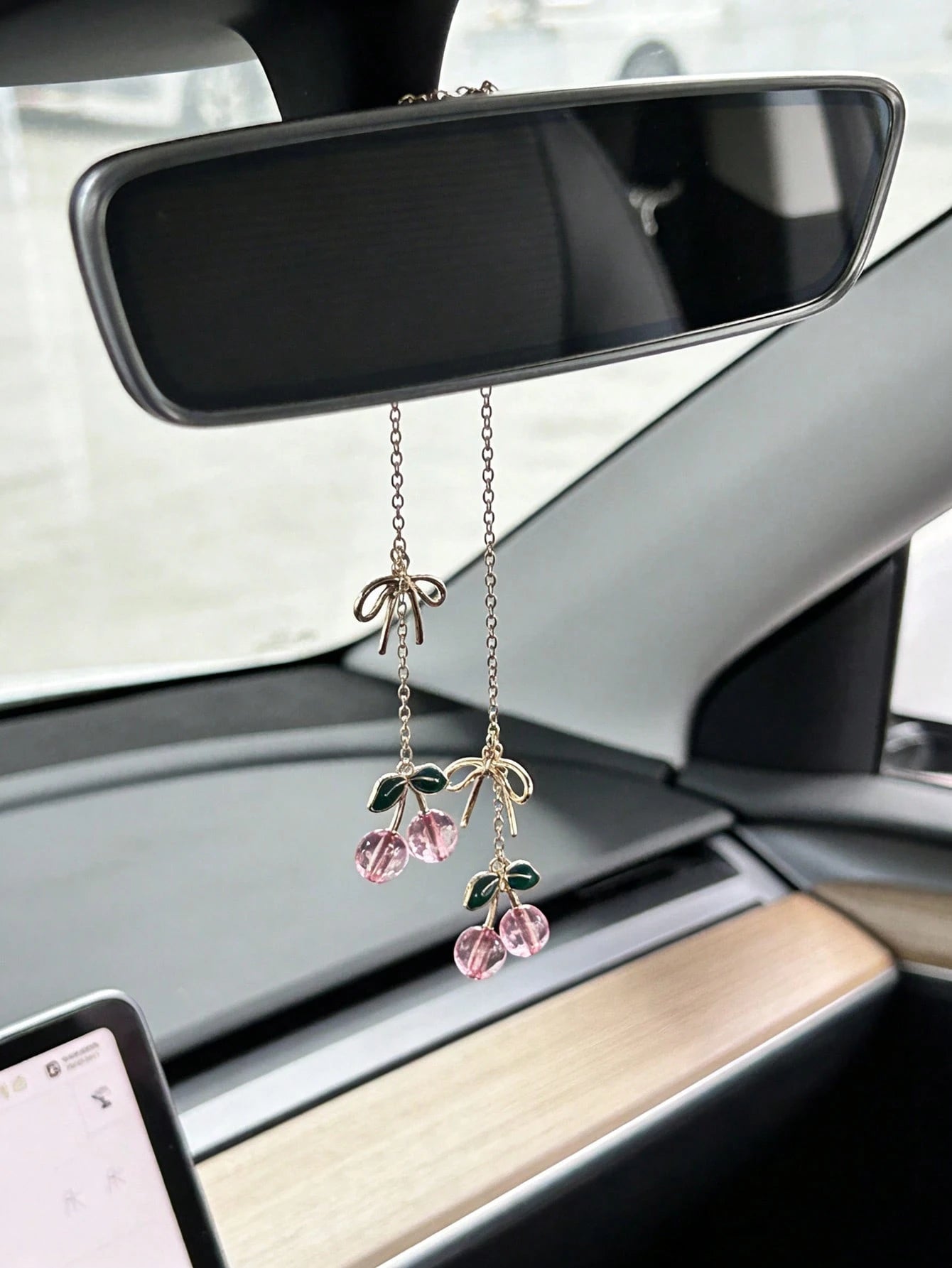 1pc Cherry Knot Car Rearview Mirror Decor, Car Interior Accessory