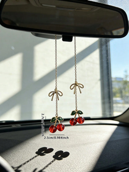1pc Cherry Knot Car Rearview Mirror Decor, Car Interior Accessory