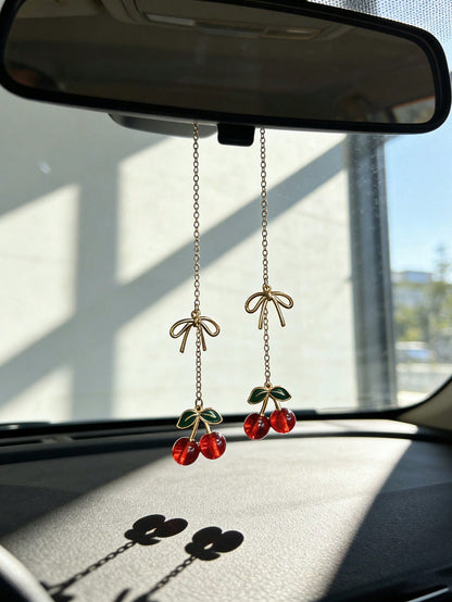 1pc Cherry Knot Car Rearview Mirror Decor, Car Interior Accessory