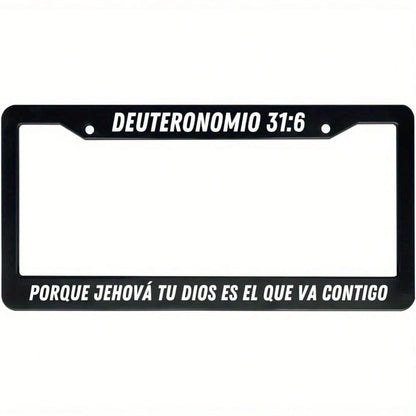 1PC Christian Spanish License Plate Frame With Bible Verse Scripture Sayings- Deuteronomy 316, Pack Of 1, Religious Car Decor, Spiritual Gifts, Scripture Design, Inspirational Quote, Durable Metal, St