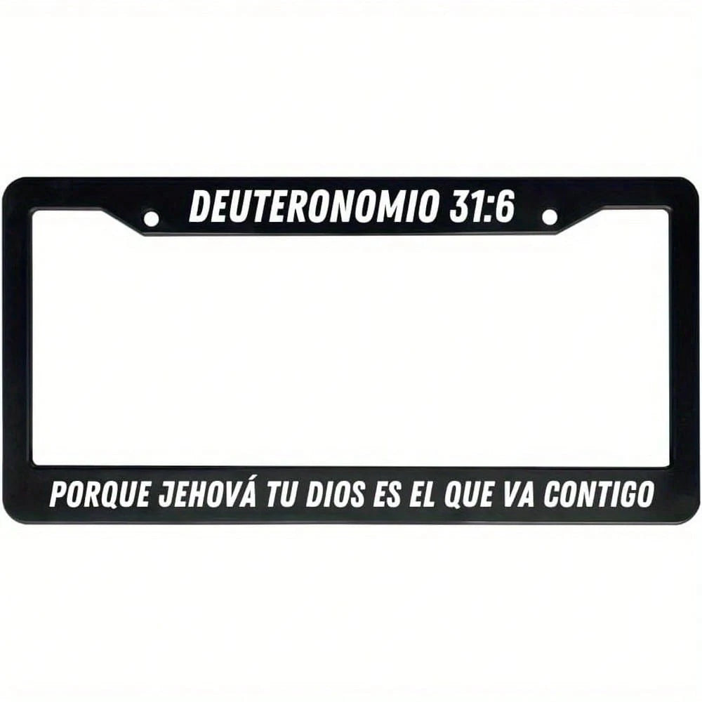 1PC Christian Spanish License Plate Frame With Bible Verse Scripture Sayings- Deuteronomy 316, Pack Of 1, Religious Car Decor, Spiritual Gifts, Scripture Design, Inspirational Quote, Durable Metal, St