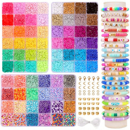 1pc Clay Bead Polymer Bracelet Making Kit, Contrast Color Solid Rainbow Soft Clay, Suitable For Teenage Girls DIY Friendship Beaded Jewelry Crafts, Gift Summer, School