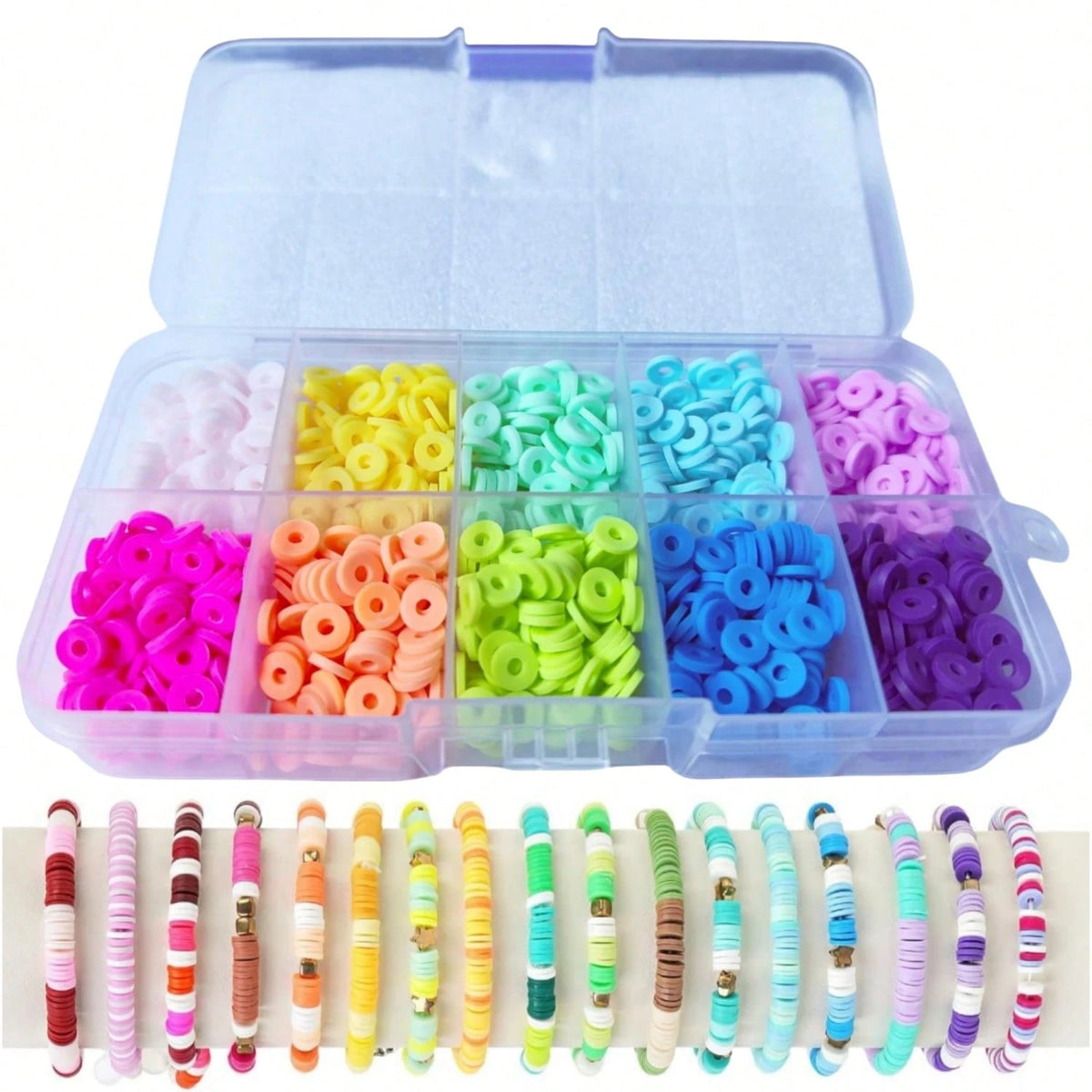 1pc Clay Bead Polymer Bracelet Making Kit, Contrast Color Solid Rainbow Soft Clay, Suitable For Teenage Girls DIY Friendship Beaded Jewelry Crafts, Gift Summer, School