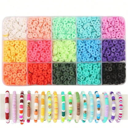 1pc Clay Bead Polymer Bracelet Making Kit, Contrast Color Solid Rainbow Soft Clay, Suitable For Teenage Girls DIY Friendship Beaded Jewelry Crafts, Gift Summer, School