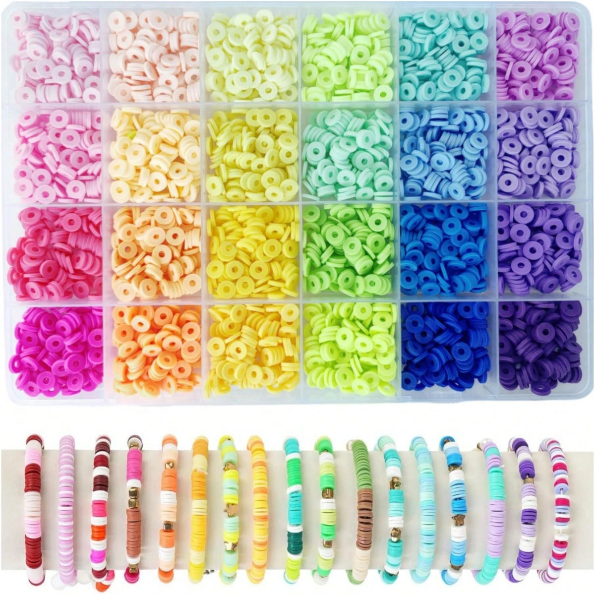 1pc Clay Bead Polymer Bracelet Making Kit, Contrast Color Solid Rainbow Soft Clay, Suitable For Teenage Girls DIY Friendship Beaded Jewelry Crafts, Gift Summer, School