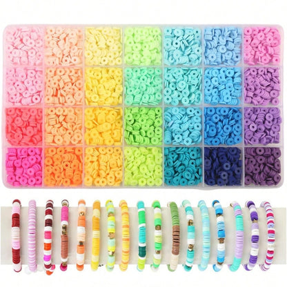 1pc Clay Bead Polymer Bracelet Making Kit, Contrast Color Solid Rainbow Soft Clay, Suitable For Teenage Girls DIY Friendship Beaded Jewelry Crafts, Gift Summer, School