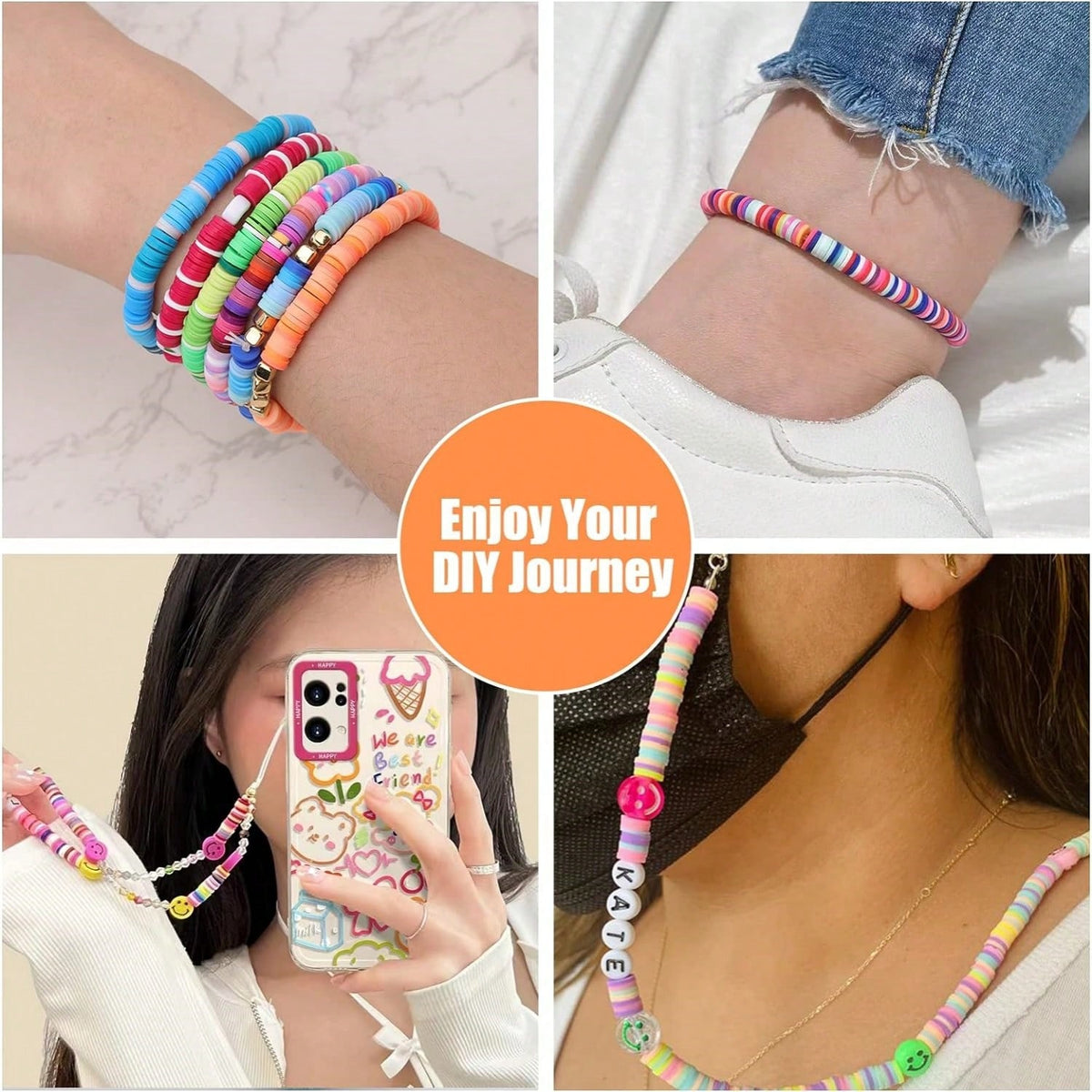 1pc Clay Bead Polymer Bracelet Making Kit, Contrast Color Solid Rainbow Soft Clay, Suitable For Teenage Girls DIY Friendship Beaded Jewelry Crafts, Gift Summer, School