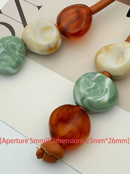 1pc Colorful Beaded Keychain, Suitable For Women's Bags- Metal Key Ring With Resin Beads, Vibrant Green, Blue, Orange And White Design, Durable And Fashionable, Can Be Used As Key, Wallet And Handbag