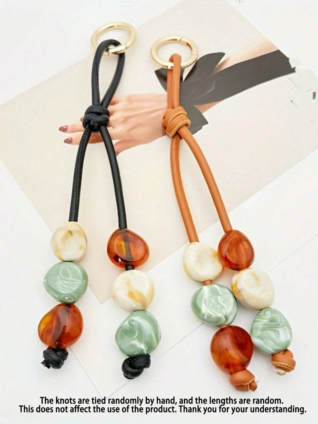 1pc Colorful Beaded Keychain, Suitable For Women's Bags- Metal Key Ring With Resin Beads, Vibrant Green, Blue, Orange And White Design, Durable And Fashionable, Can Be Used As Key, Wallet And Handbag