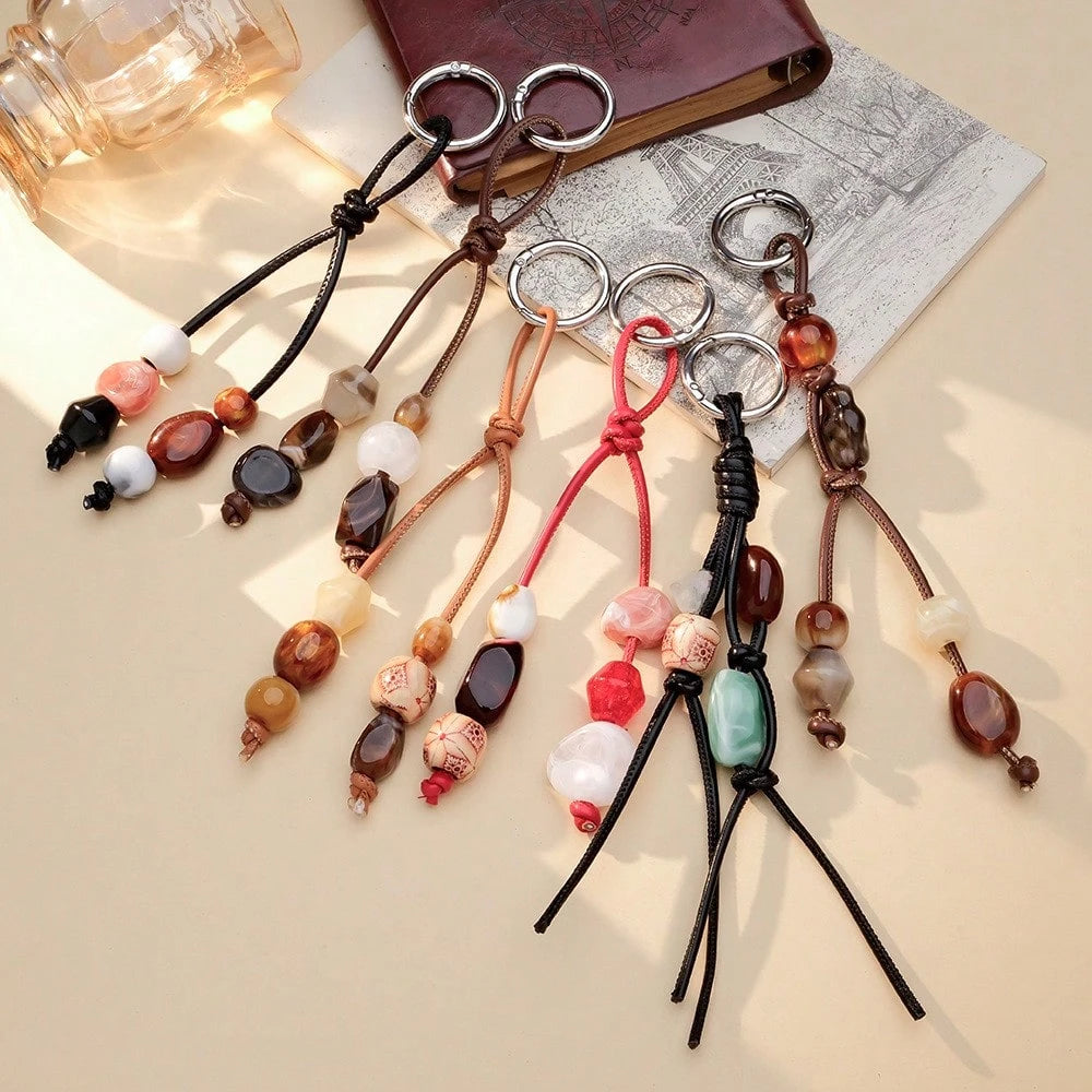 1pc Colorful Beaded Keychain, Suitable For Women's Bags- Metal Key Ring With Resin Beads, Vibrant Green, Blue, Orange And White Design, Durable And Fashionable, Can Be Used As Key, Wallet And Handbag