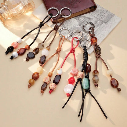 1pc Colorful Beaded Keychain, Suitable For Women's Bags- Metal Key Ring With Resin Beads, Vibrant Green, Blue, Orange And White Design, Durable And Fashionable, Can Be Used As Key, Wallet And Handbag