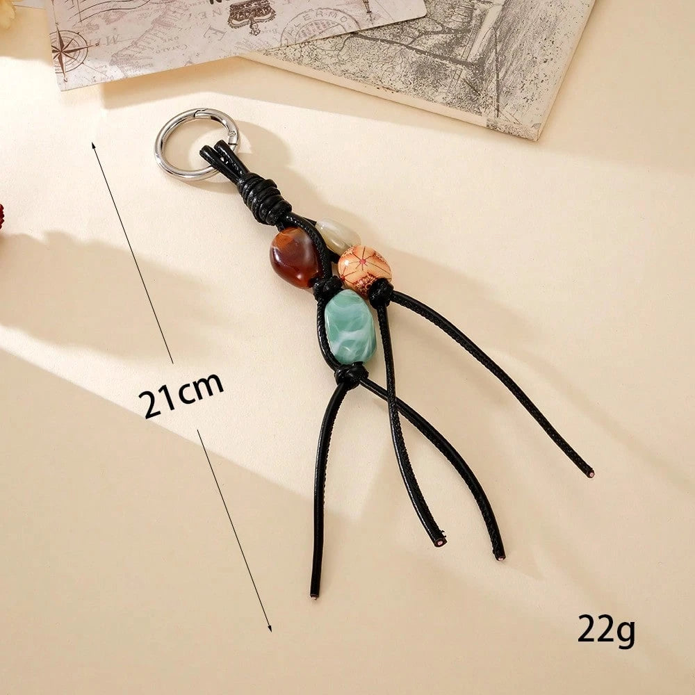 1pc Colorful Beaded Keychain, Suitable For Women's Bags- Metal Key Ring With Resin Beads, Vibrant Green, Blue, Orange And White Design, Durable And Fashionable, Can Be Used As Key, Wallet And Handbag