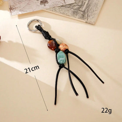 1pc Colorful Beaded Keychain, Suitable For Women's Bags- Metal Key Ring With Resin Beads, Vibrant Green, Blue, Orange And White Design, Durable And Fashionable, Can Be Used As Key, Wallet And Handbag