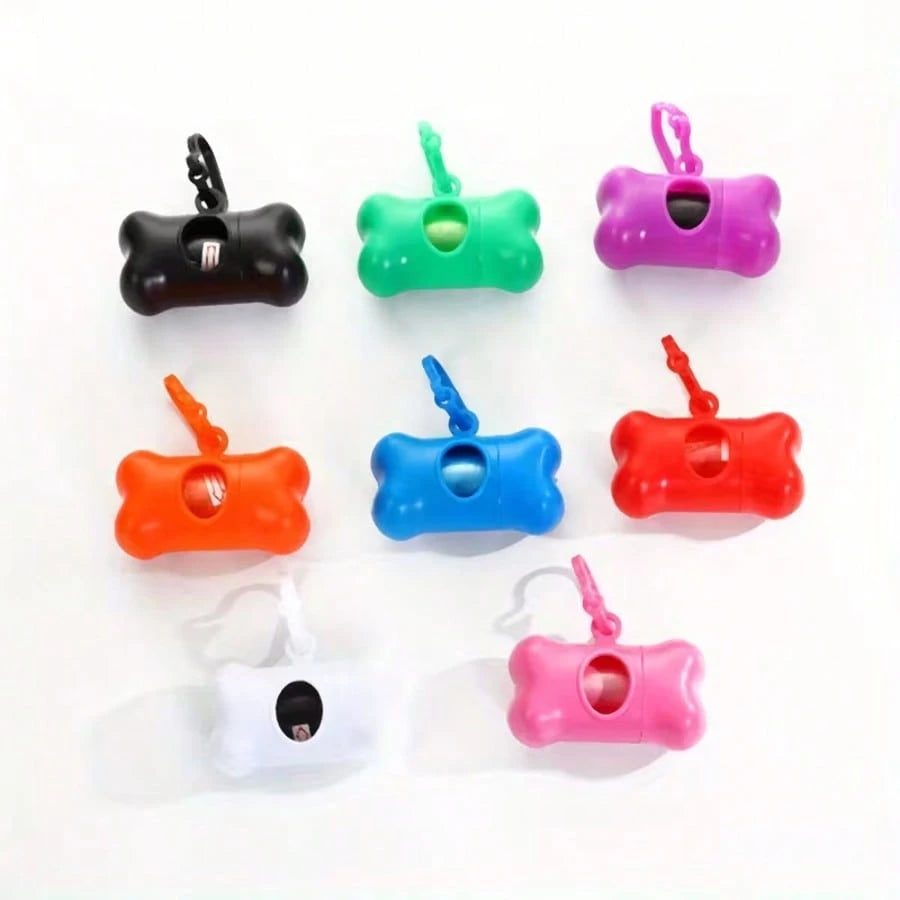 1pc Colorful Bone-Shaped Bag Dispenser, Plastic, With 15 Disposable Bags, Portable Pet Waste Holder, Small Dog Bag Dispenser With Hook For Outdoor Walking And Training (Random Color Trash Bags Inside)