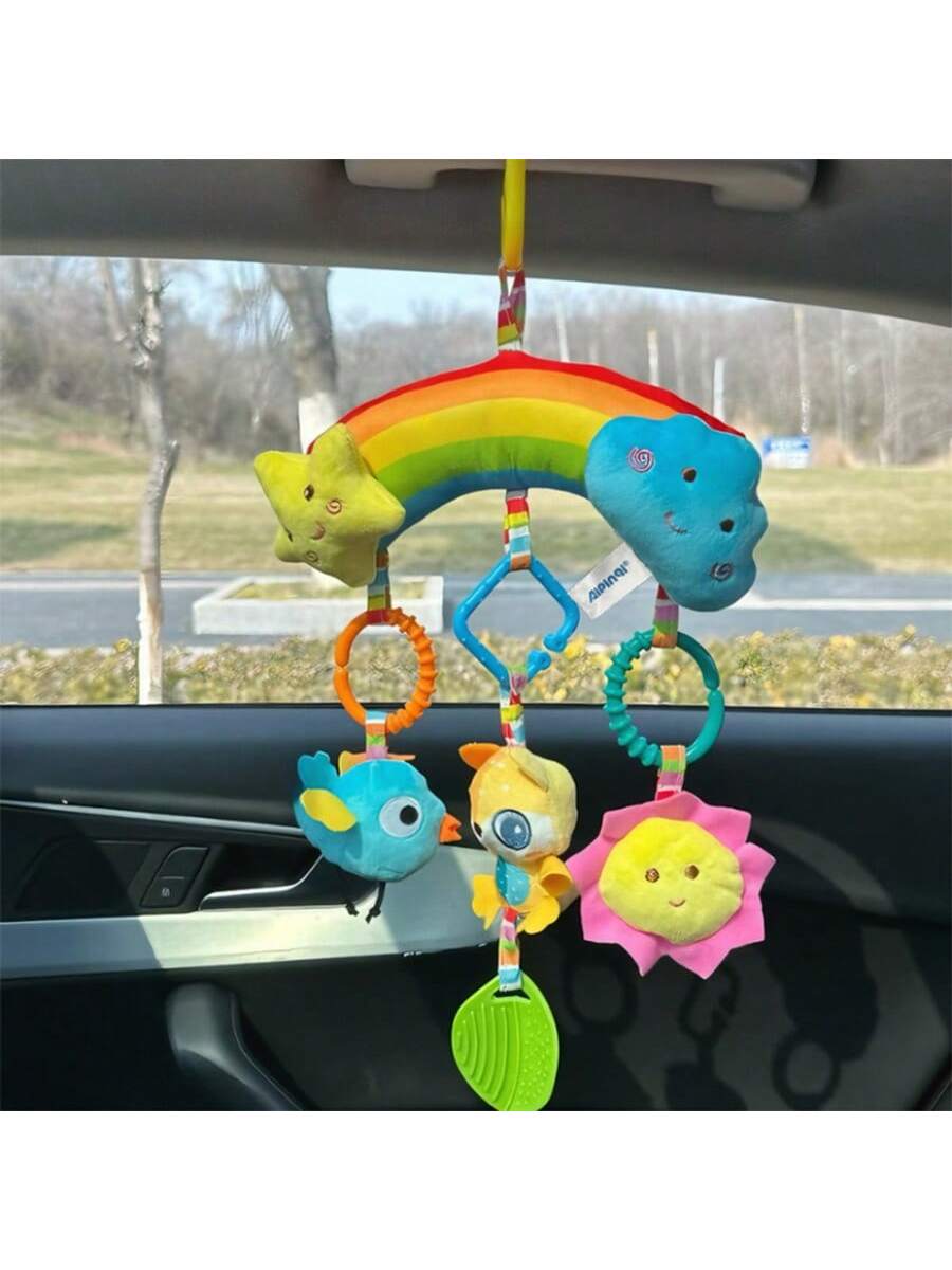 1pc Colorful Car Hanging Pacifier Doll, Baby Stroller Pendant Rattle Plush Animal Doll, With Rattle, Suitable As Newborn Baby Gift