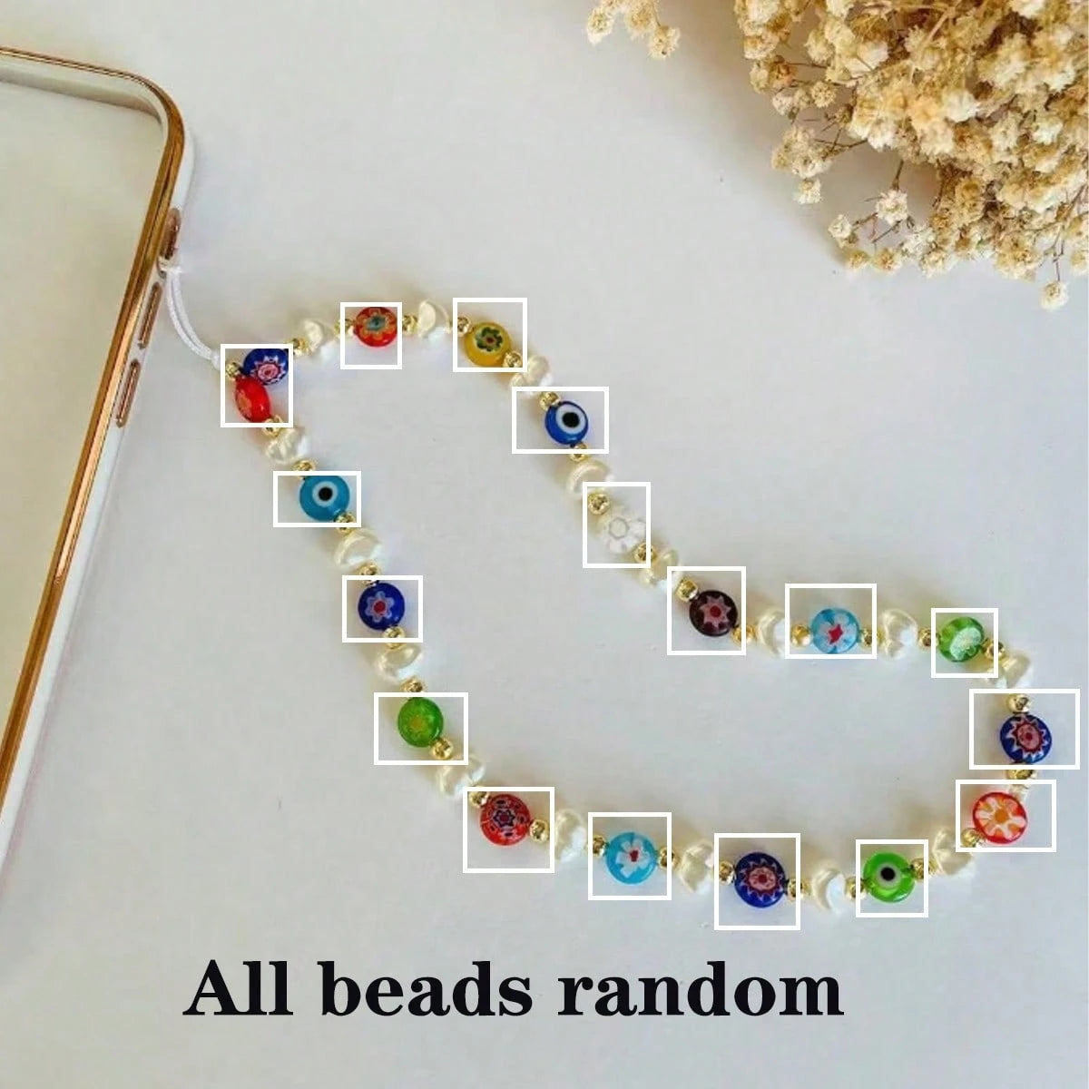1pc Colorful Faux Pearl Devil's Eye Glass Phone Case Lanyard, Suitable For Daily Matching As Keychain, Bag Pendant
