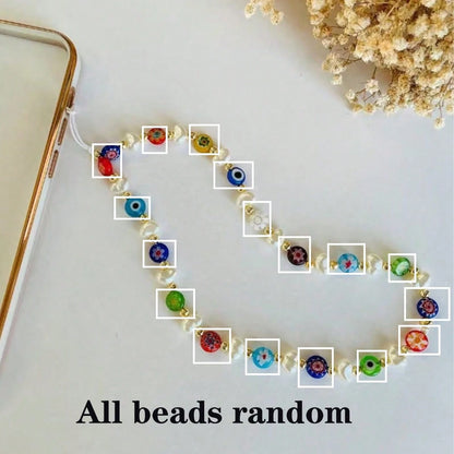 1pc Colorful Faux Pearl Devil's Eye Glass Phone Case Lanyard, Suitable For Daily Matching As Keychain, Bag Pendant