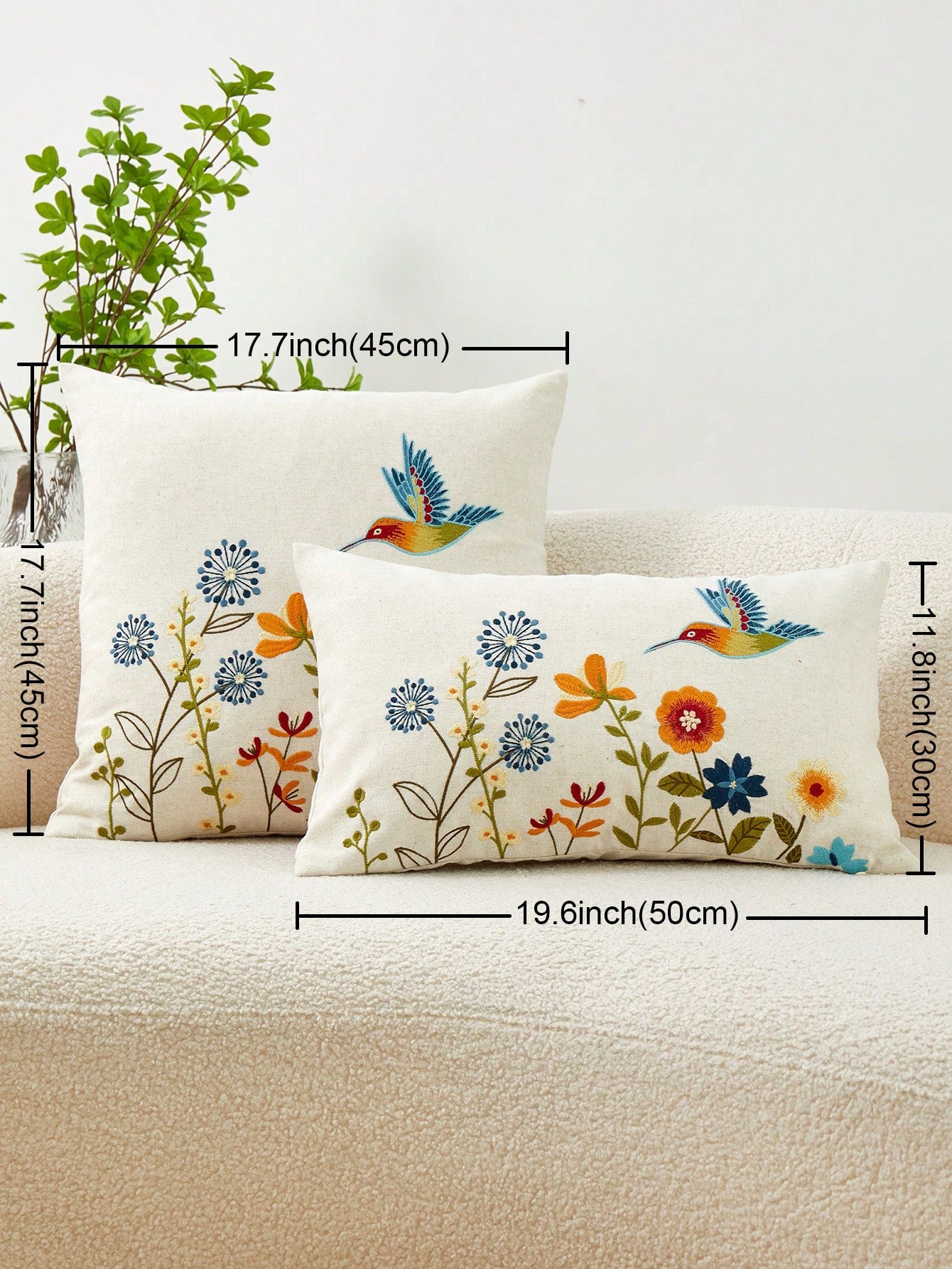 1pc Colorful Flower & Hummingbird Embroidery Pillowcase, Suitable For Indoor Decoration, All Seasons Universal Pillow Cover