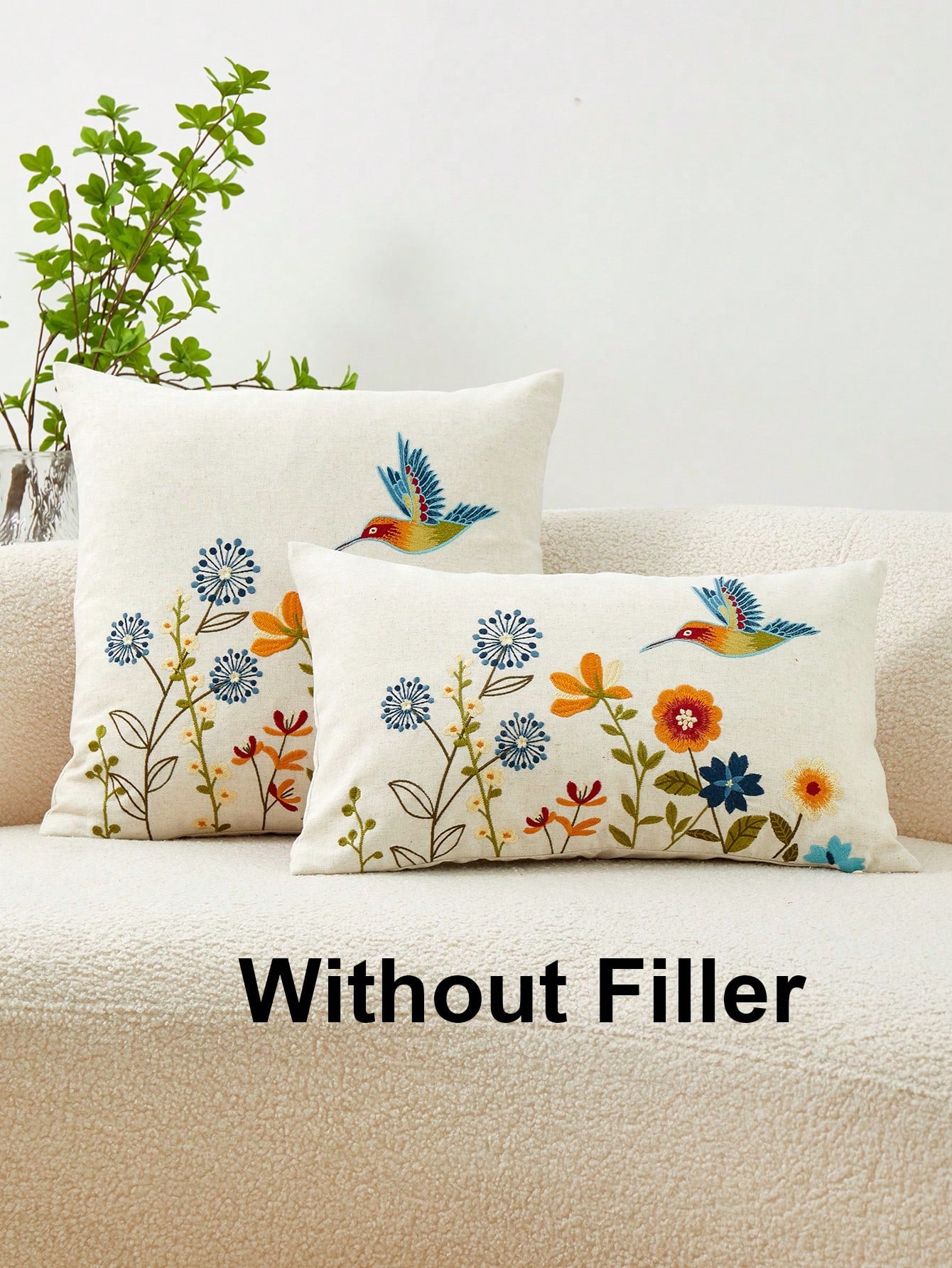 1pc Colorful Flower & Hummingbird Embroidery Pillowcase, Suitable For Indoor Decoration, All Seasons Universal Pillow Cover