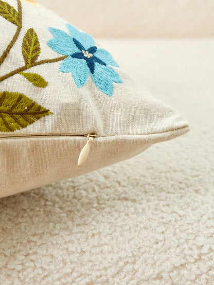 1pc Colorful Flower & Hummingbird Embroidery Pillowcase, Suitable For Indoor Decoration, All Seasons Universal Pillow Cover