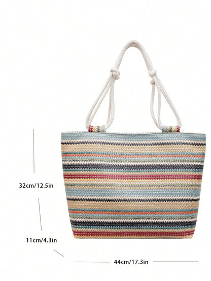 1pc Colorful Large Capacity Women Tote Bag, Shoulder Bag, Beach Bag, Rainbow Bag, Suitable For Outing, Travel, Shopping, Vacation, Can Fit Laptop, Textbooks, Clothes