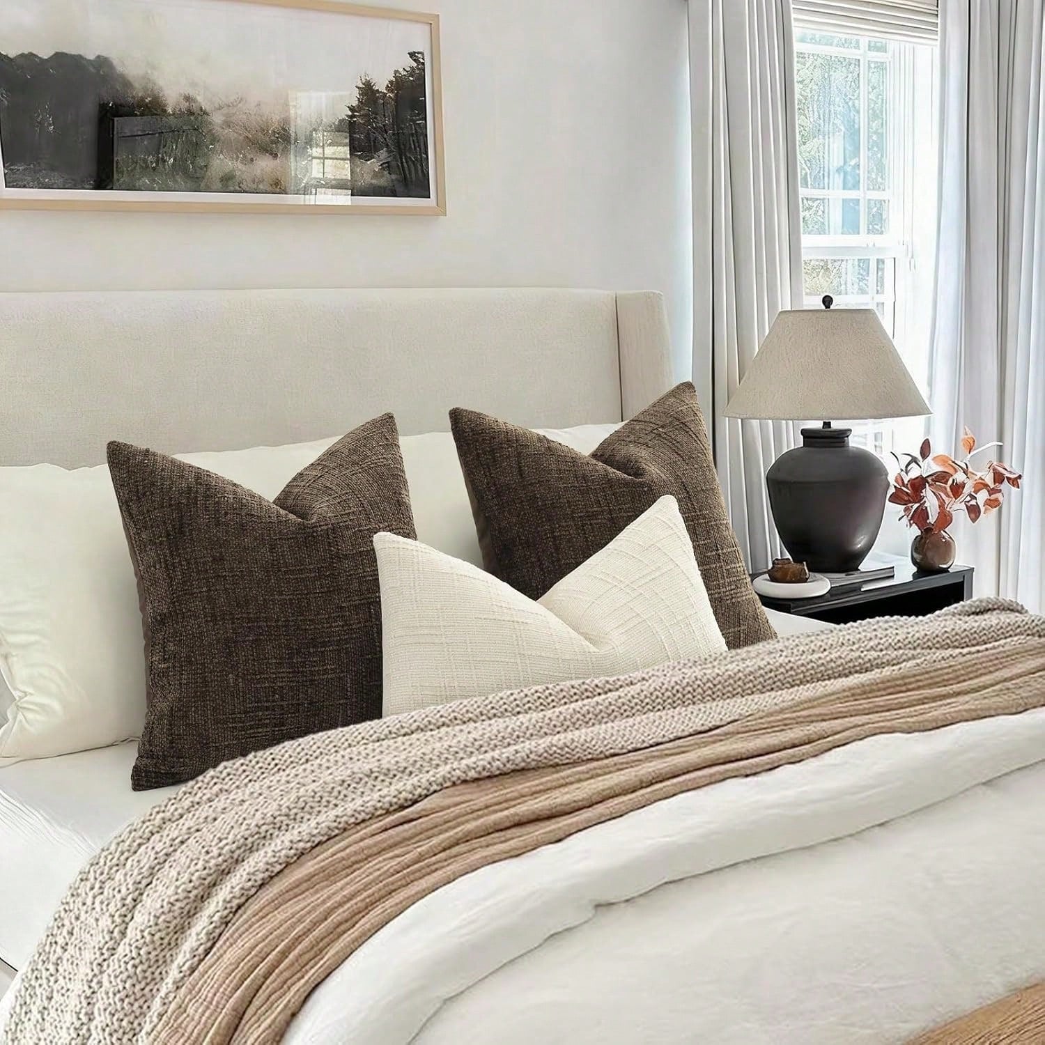 1pc Comfortable Geometric Pattern Chenille Pillowcase, Soft Texture Square Sofa Cushion Cover, Bohemian Style Home Decor Throw Pillow Cover