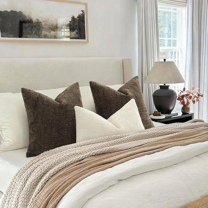 1pc Comfortable Geometric Pattern Chenille Pillowcase, Soft Texture Square Sofa Cushion Cover, Bohemian Style Home Decor Throw Pillow Cover