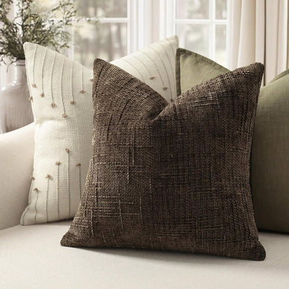 1pc Comfortable Geometric Pattern Chenille Pillowcase, Soft Texture Square Sofa Cushion Cover, Bohemian Style Home Decor Throw Pillow Cover