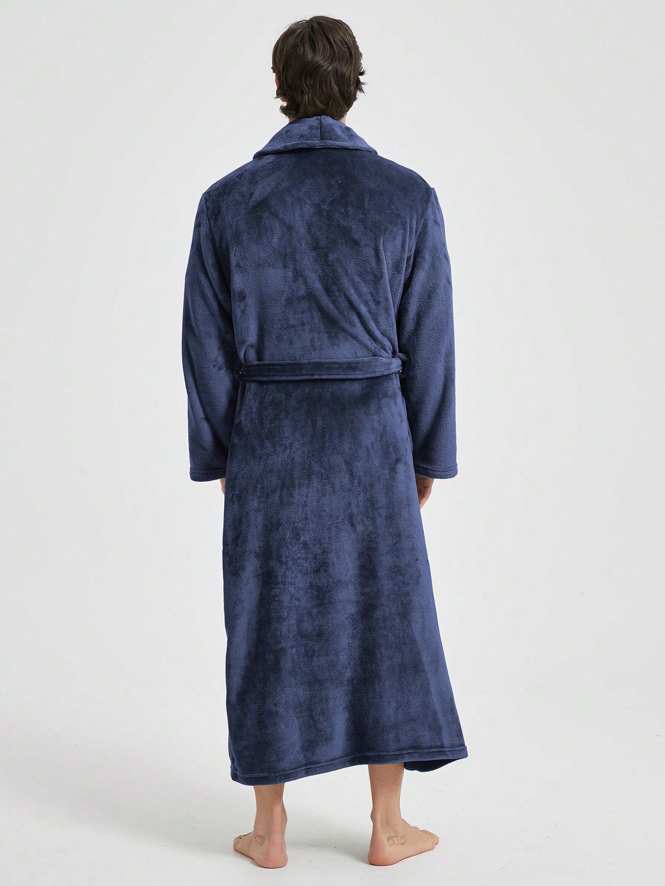 1pc Couple's Warm Flannel Shawl Neck Casual Loose Soft Double Pocket Thermal Lined Long Sleeve Belted Robe, Suitable For Home Wear, Autumn/Winter, For Fall Winter, Fluffy, Cozy
