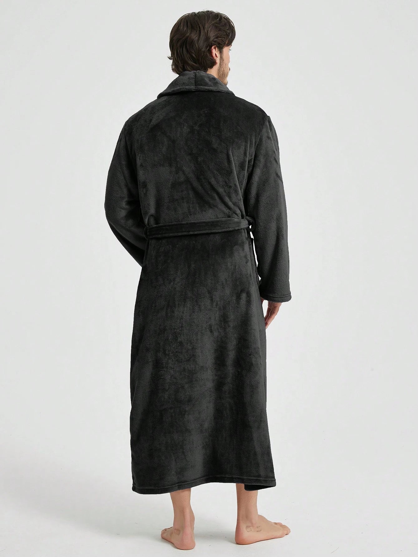 1pc Couple's Warm Flannel Shawl Neck Casual Loose Soft Double Pocket Thermal Lined Long Sleeve Belted Robe, Suitable For Home Wear, Autumn/Winter, For Fall Winter, Fluffy, Cozy
