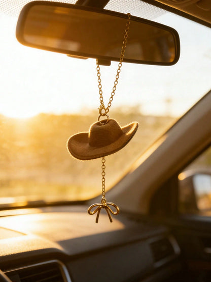 1pc Cowboy Hat Bow Car Hanging Simple Luxury Rearview Mirror Pendant Interior Decoration Accessories