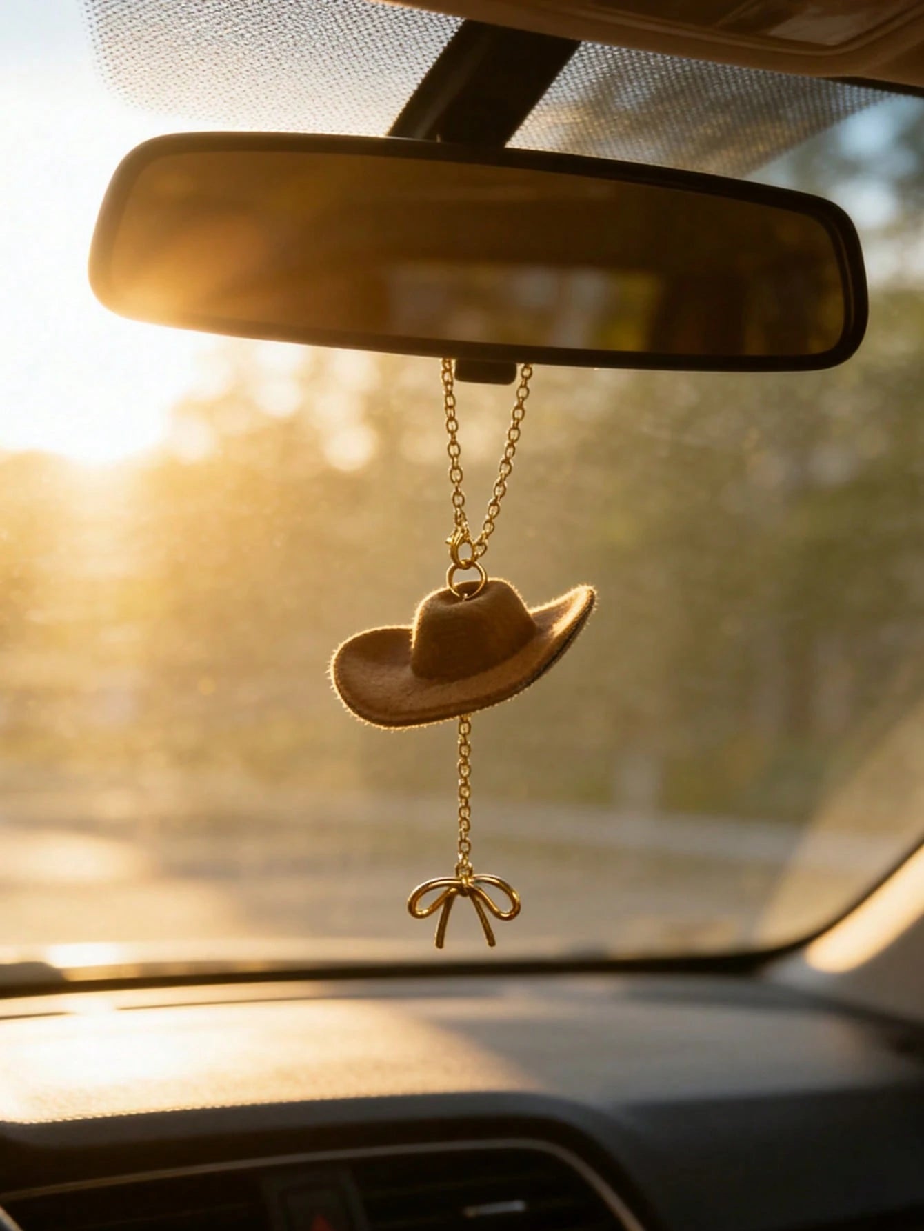 1pc Cowboy Hat Bow Car Hanging Simple Luxury Rearview Mirror Pendant Interior Decoration Accessories