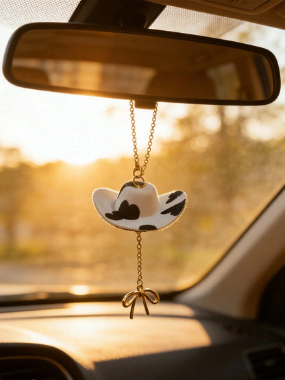 1pc Cowboy Hat Bow Car Hanging Simple Luxury Rearview Mirror Pendant Interior Decoration Accessories