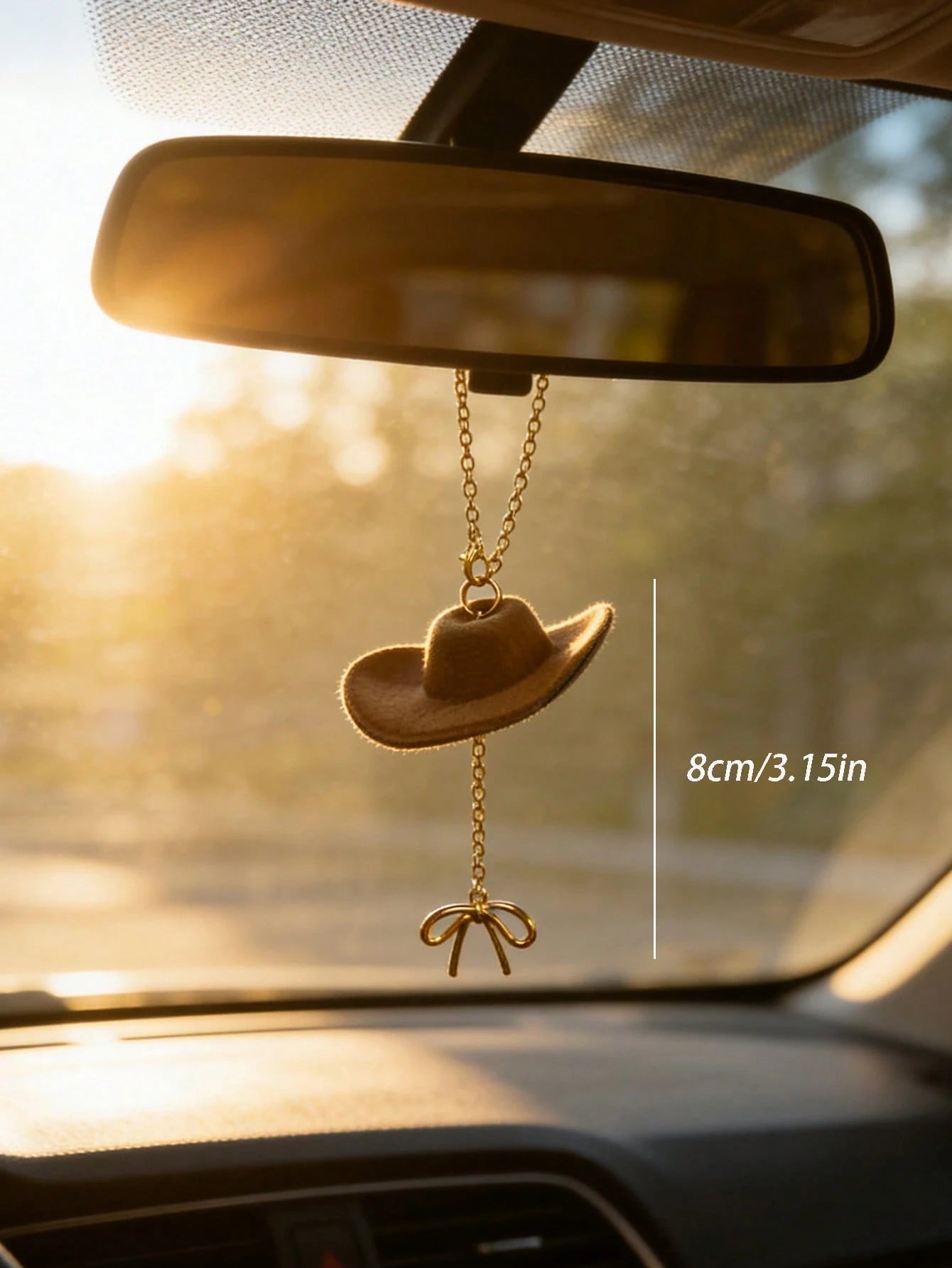 1pc Cowboy Hat Bow Car Hanging Simple Luxury Rearview Mirror Pendant Interior Decoration Accessories