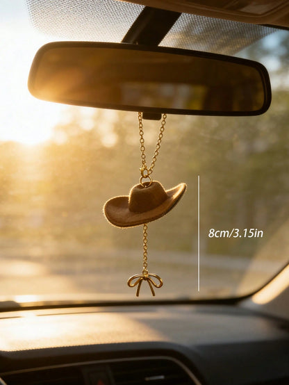 1pc Cowboy Hat Bow Car Hanging Simple Luxury Rearview Mirror Pendant Interior Decoration Accessories