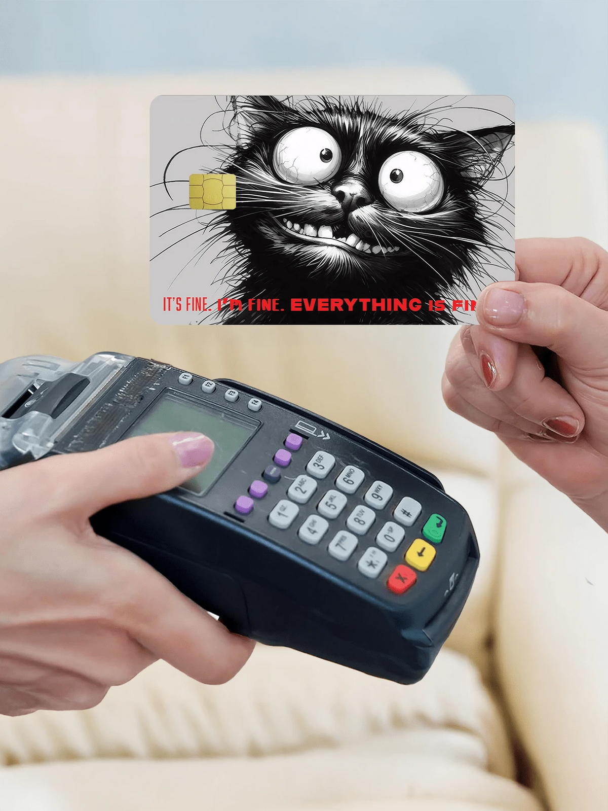 1pc Crazy Cat Credit Card Sticker Privacy Protection Card Skin, Cartoon Holiday Birthday Gift PVC Material Anti-Fingerprint Anti-Scratch Wear-Resistant Card Cover, Suitable For Men, Women, Couples, Sm