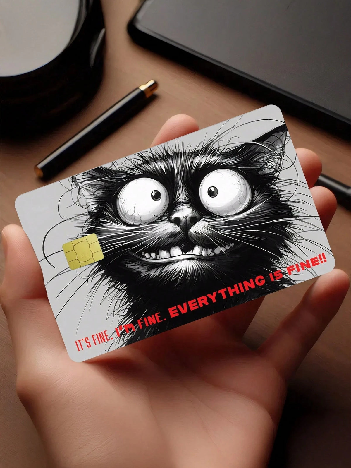 1pc Crazy Cat Credit Card Sticker Privacy Protection Card Skin, Cartoon Holiday Birthday Gift PVC Material Anti-Fingerprint Anti-Scratch Wear-Resistant Card Cover, Suitable For Men, Women, Couples, Sm