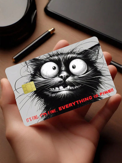 1pc Crazy Cat Credit Card Sticker Privacy Protection Card Skin, Cartoon Holiday Birthday Gift PVC Material Anti-Fingerprint Anti-Scratch Wear-Resistant Card Cover, Suitable For Men, Women, Couples, Sm