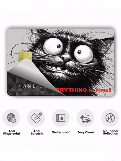 1pc Crazy Cat Credit Card Sticker Privacy Protection Card Skin, Cartoon Holiday Birthday Gift PVC Material Anti-Fingerprint Anti-Scratch Wear-Resistant Card Cover, Suitable For Men, Women, Couples, Sm