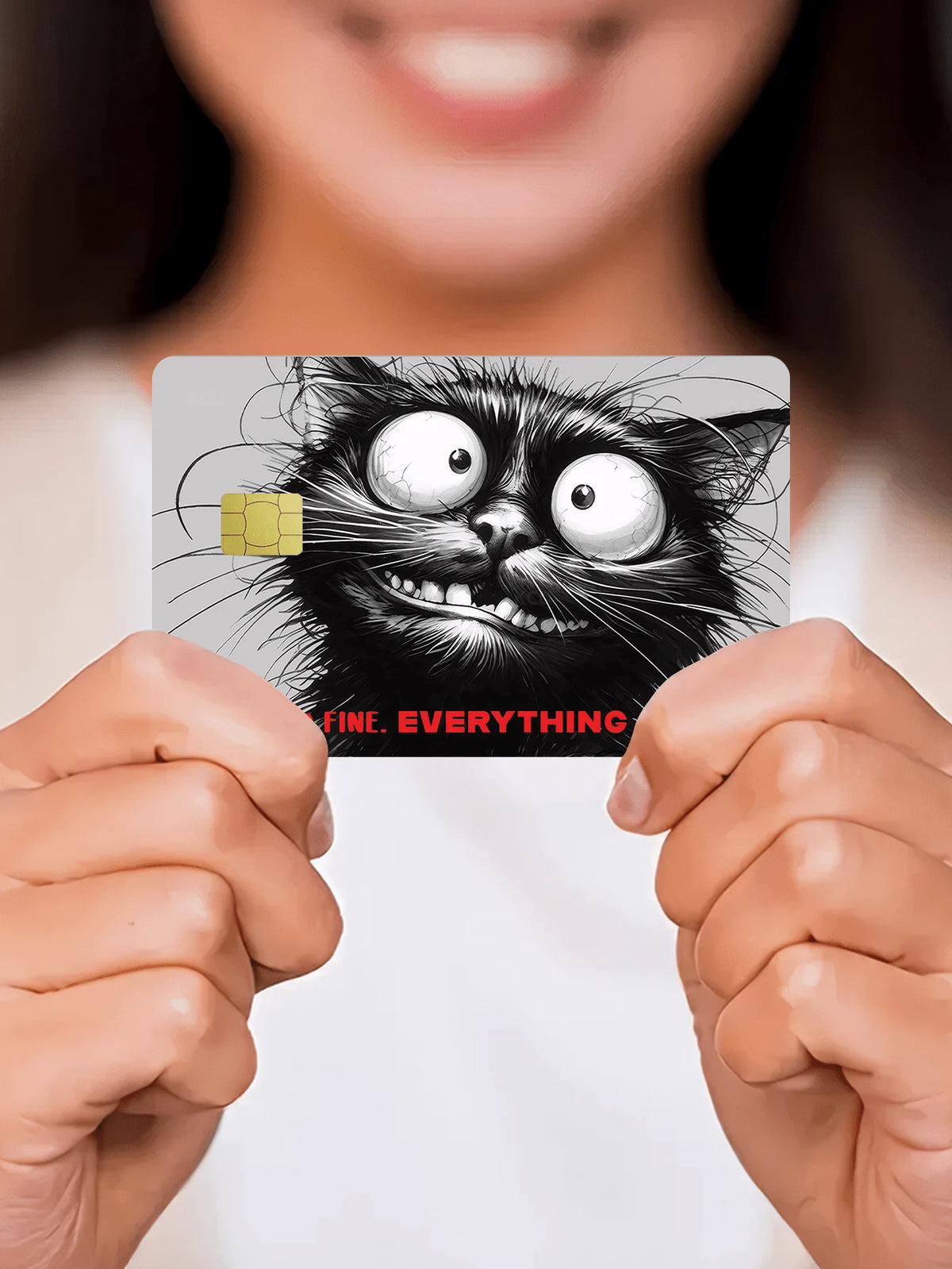 1pc Crazy Cat Credit Card Sticker Privacy Protection Card Skin, Cartoon Holiday Birthday Gift PVC Material Anti-Fingerprint Anti-Scratch Wear-Resistant Card Cover, Suitable For Men, Women, Couples, Sm