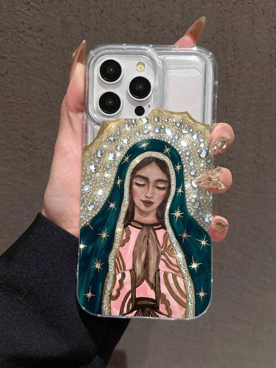 1pc Creative Star, Buddha, Holy Lady Pattern Transparent Air Cushion Anti-Fall Phone Case Compatible With Apple Phones