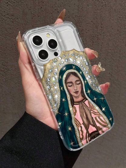 1pc Creative Star, Buddha, Holy Lady Pattern Transparent Air Cushion Anti-Fall Phone Case Compatible With Apple Phones
