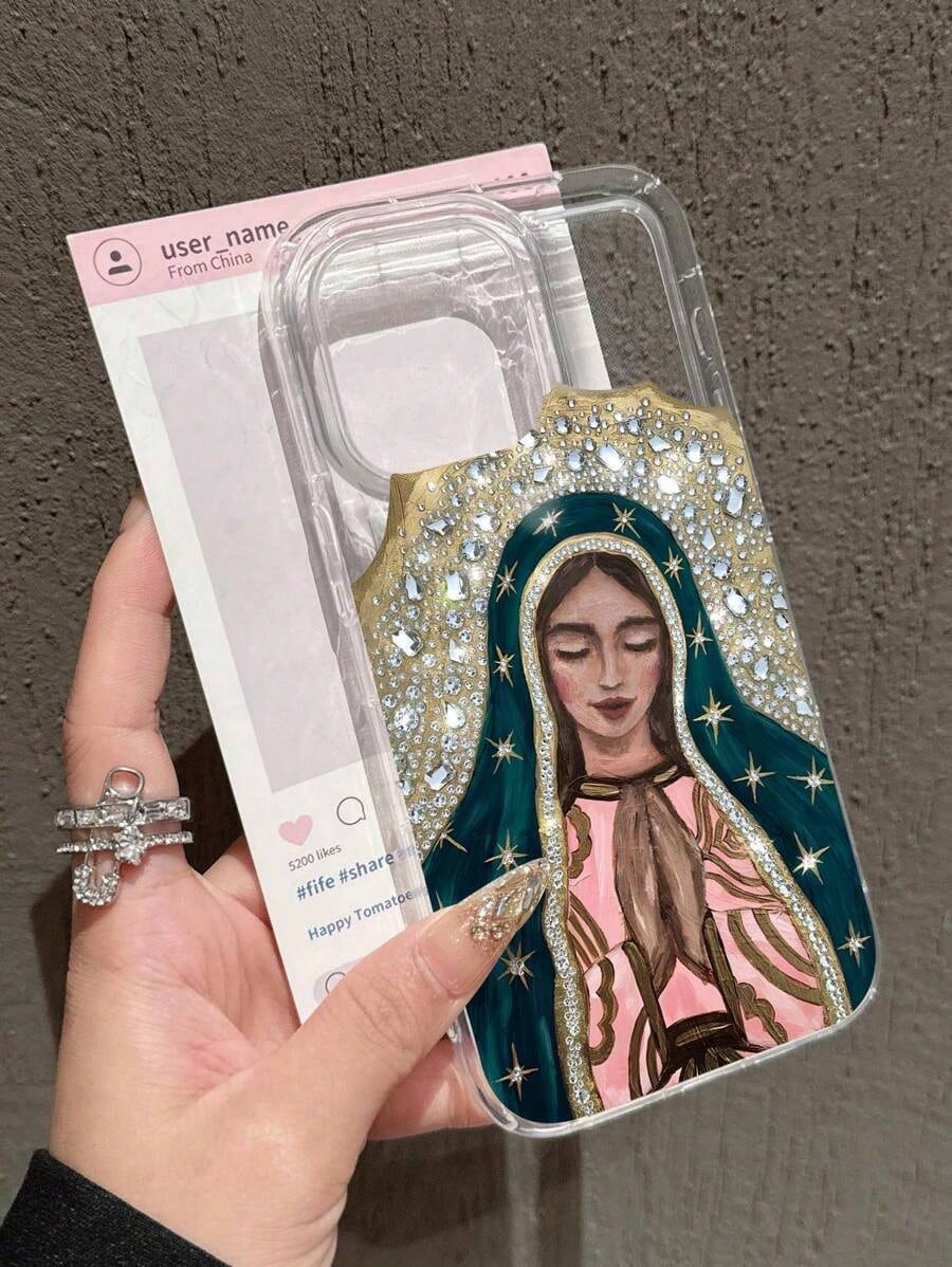 1pc Creative Star, Buddha, Holy Lady Pattern Transparent Air Cushion Anti-Fall Phone Case Compatible With Apple Phones